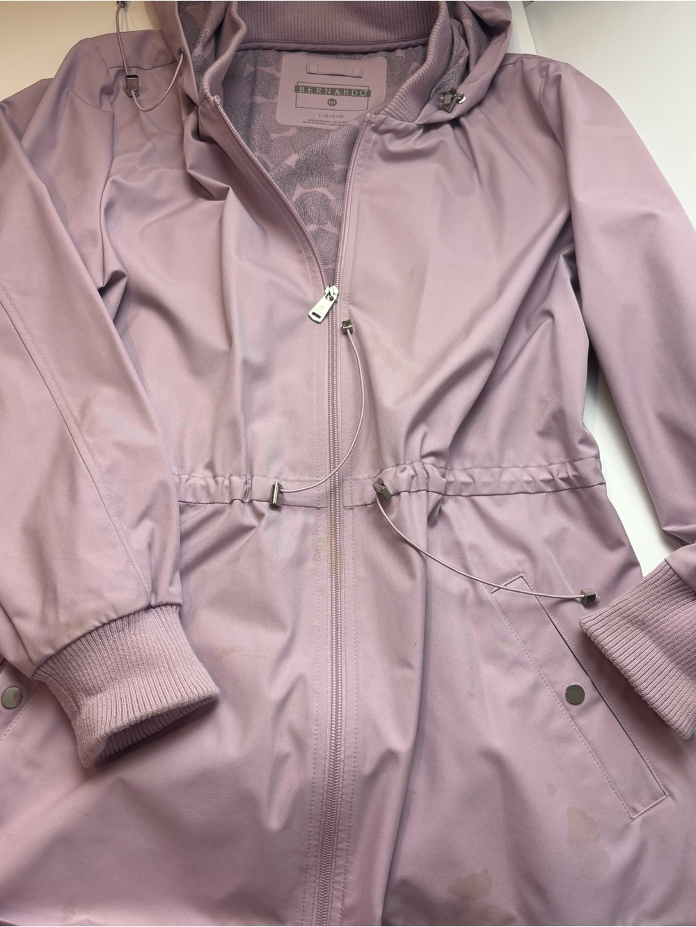 Bernardo Dusty lavender Hooded Trench Coat raincoat L